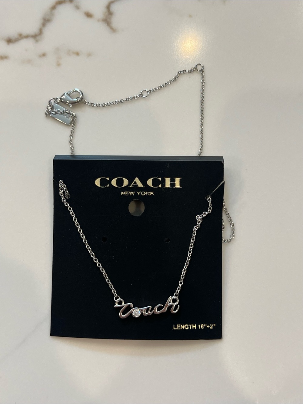 Coach Silver Script Logo Necklace - Silver Tone